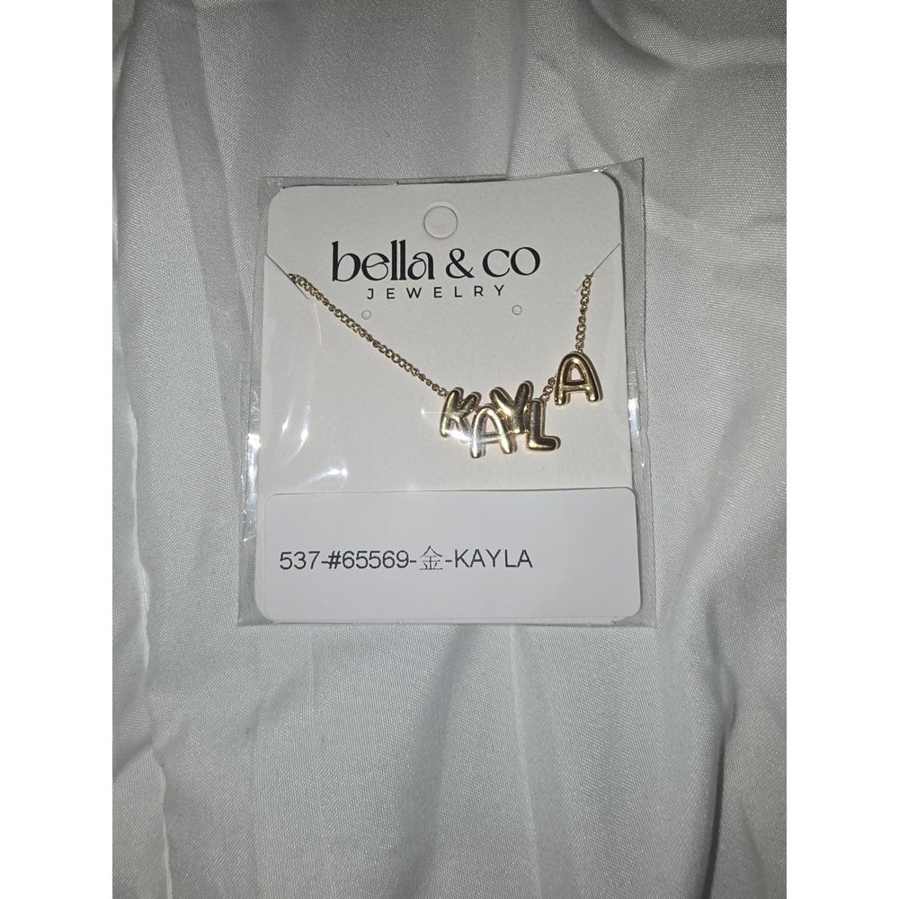 "KAYLA"   Bubble Letter Name Necklace Gold Plated NWT Brand BELLA &CO